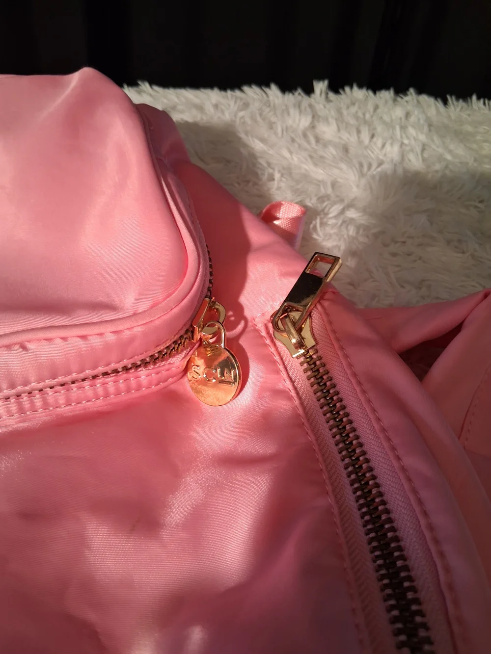 Stoney Clover Lane Pink Nylon Backpack with Gold Zippers